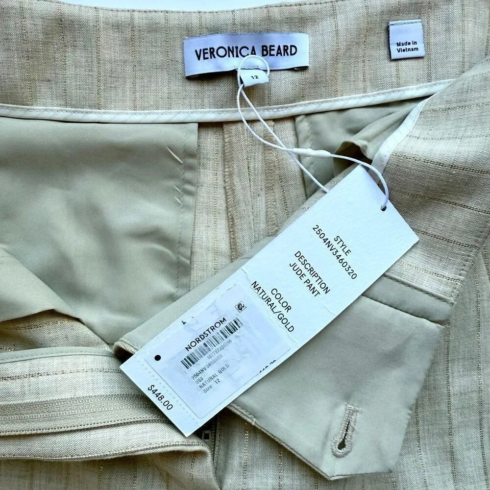 NWT Veronica Breard Jude stripe cotton blend pants in ivory with gold stripes Si - Picture 9 of 16